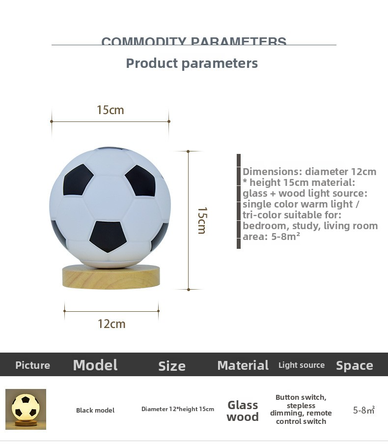 ⊙World Cup Football Lamp European Cup LED Night Light Glass Table Lamp Bedroom Study Bedside Lamp
