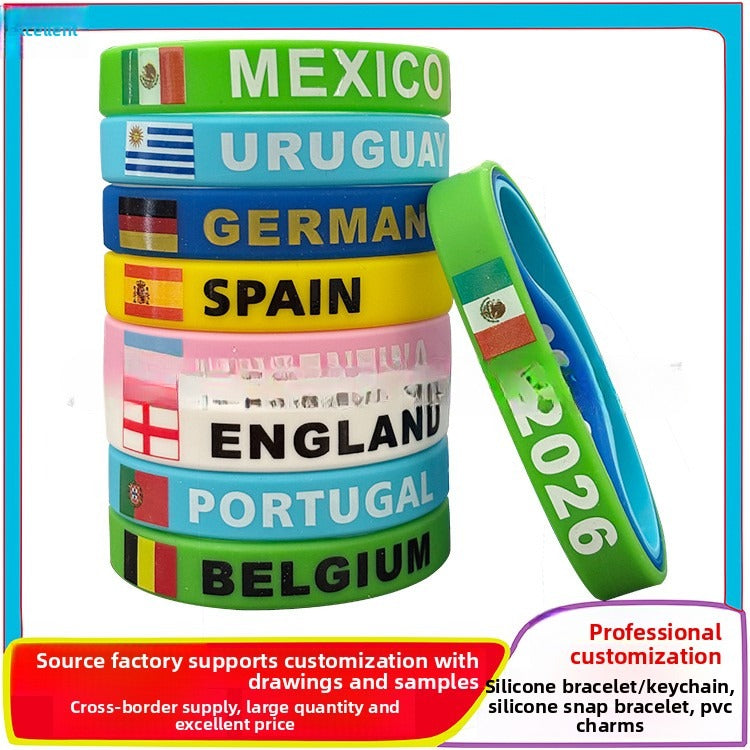 Silicone Bracelet 2026 USA Canada Mexico Football World Cup Bracelet Brazil Portugal Mexico Flag Bracelet