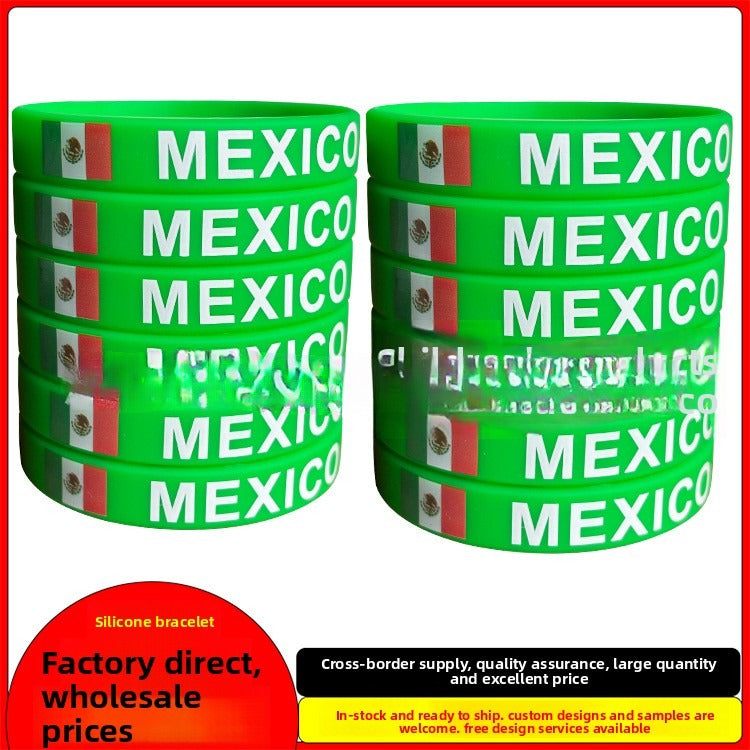 Silicone Bracelet 2026 USA Canada Mexico Football World Cup Bracelet Brazil Portugal Mexico Flag Bracelet