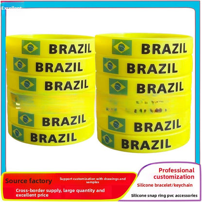 Silicone Bracelet 2026 USA Canada Mexico Football World Cup Bracelet Brazil Portugal Mexico Flag Bracelet